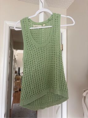 Uncharted Threads Sage Green Crochet Knit Tank | Size Large | NWOT